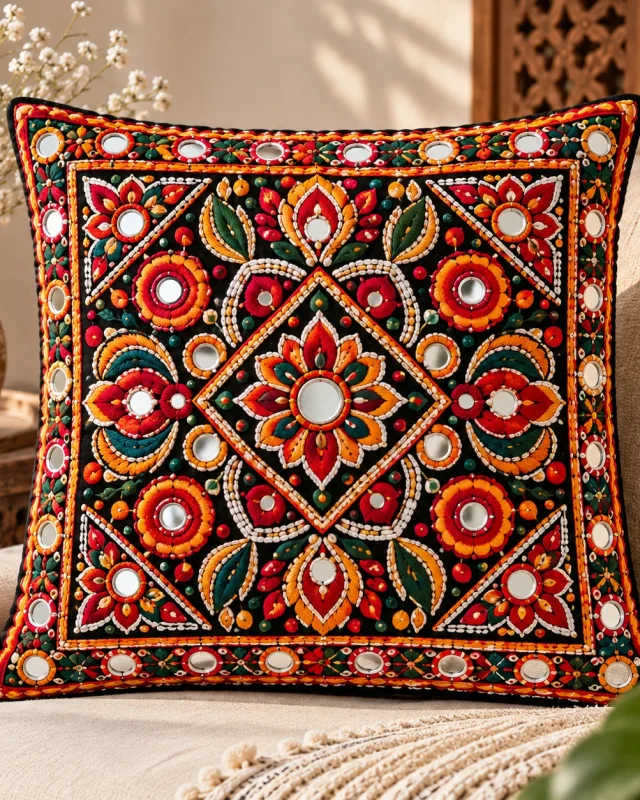 Ahir Embroidered Pillow Cover