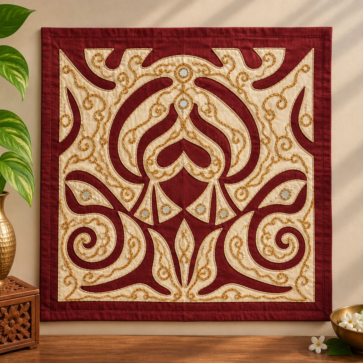 Embroidery Pakko Applique Work – 13 × 13 in